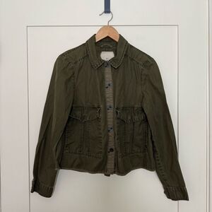 Anthropologie Hei Hei Crop Jacket Womens Sz S Army Green Button Up Lightweight